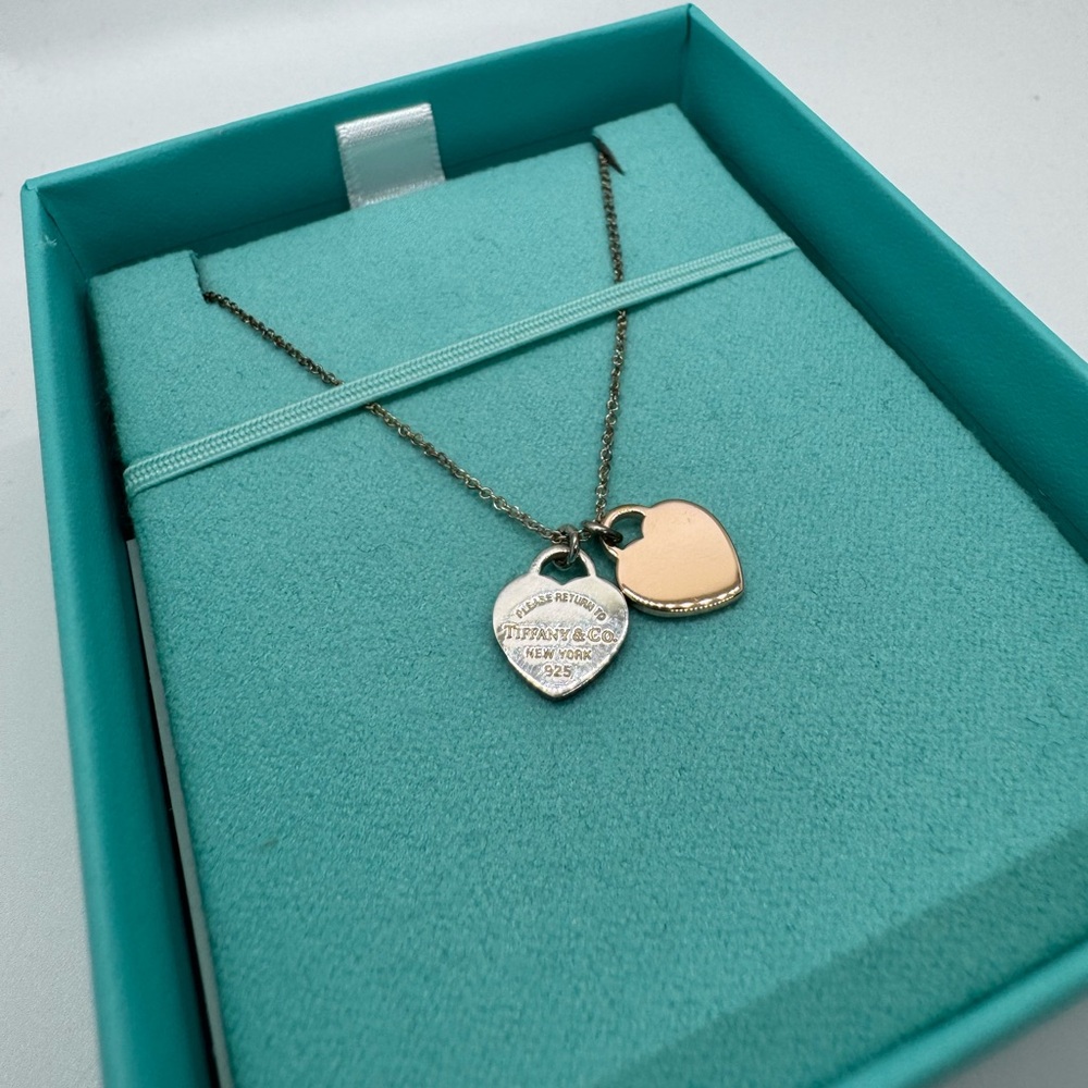 Tiffany & Co Return to Tiffany Double Heart Necklace Silver 925 Rubedo Metal New - Picture 4 of 12